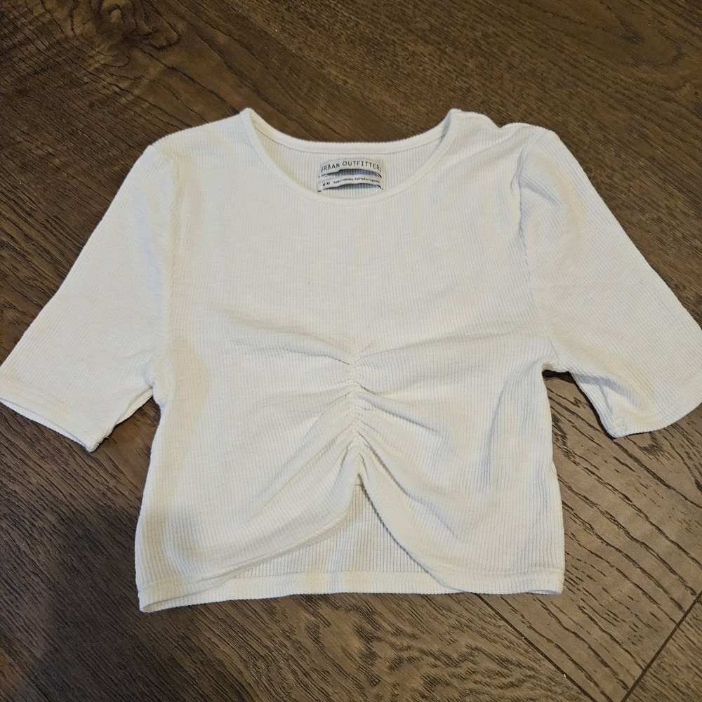 Urban Outfitters Cream Ribbed Cropped Tee